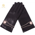 Classical Black Women Gants Leather Buttons Gants en peau de mouton en cuir pour dames